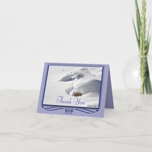 冬の風景雪が岩の上に漂うありがとう カード (正面)