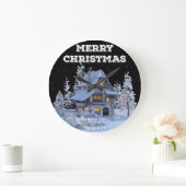 冬の風景雪の家メリークリスマスホリデー ラージ壁時計 (ホーム)