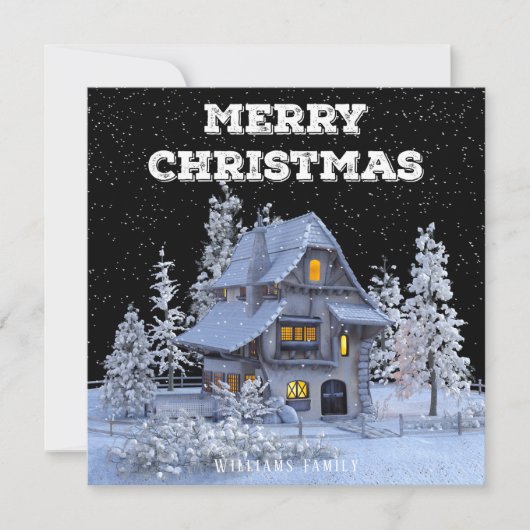 冬の風景雪の家メリークリスマス シーズンカード (正面)