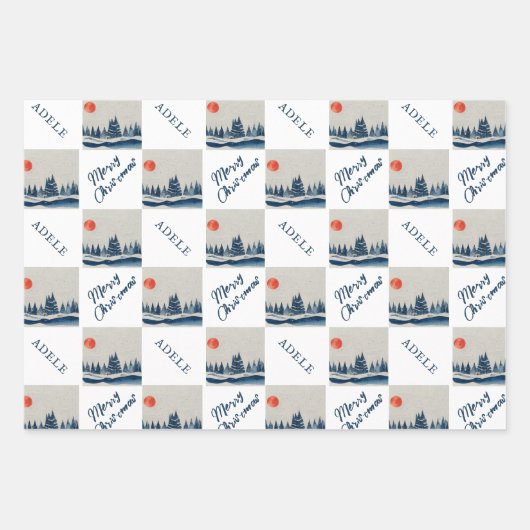 冬の風景雪の森の月のクリスマス ラッピングペーパーシート (正面3)