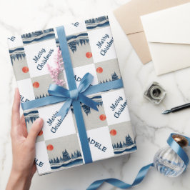 冬の風景雪の森の月のクリスマス ラッピングペーパー
