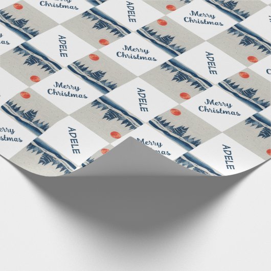 冬の風景雪の森の月のクリスマス ラッピングペーパー (角)