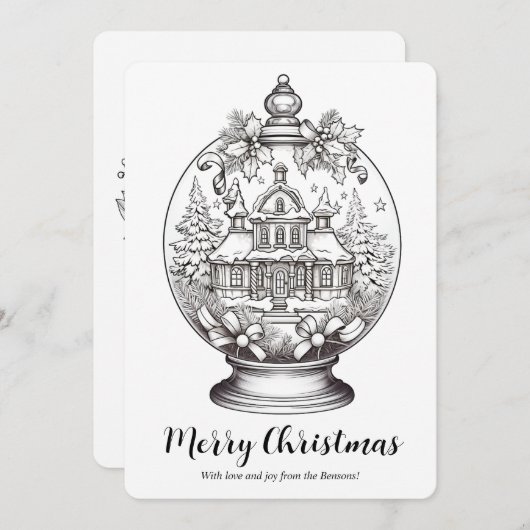 冬の風景雪グローブクリスマスアートカラーリング シーズンカード (正面/裏面)
