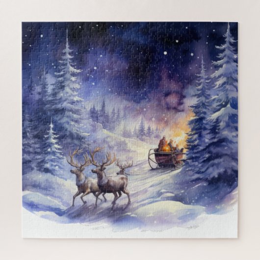 冬の風景 クリスマスのトナカイとそり ジグソーパズル (縦)