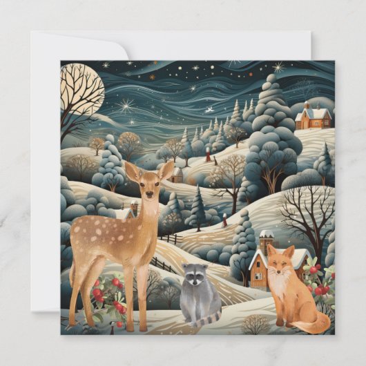 冬の風景 クリスマス 森の動物たち サンキューカード (正面)
