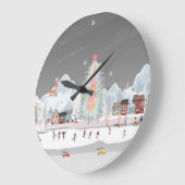 冬の風景：ナイトビレッジお祝い。 ラージ壁時計 (傾斜)