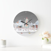 冬の風景：ナイトビレッジお祝い。 ラージ壁時計 (ホーム)