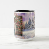 冬の風景 名前入り 水彩画 パープル ピンク マグカップ (中央)