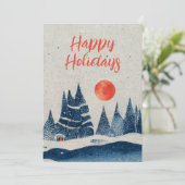 冬の風景 森 オレンジの月 ネイビーブルー シーズンカード (スタンド正面)