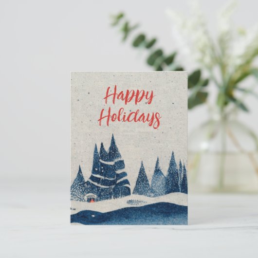 冬の風景 森 ネイビーブルーの絵 シーズンポストカード (スタンド正面)