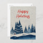 冬の風景 森 ネイビーブルーの絵 シーズンポストカード (正面/裏面)