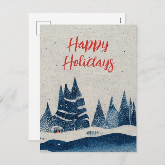 冬の風景 森 ネイビーブルーの絵 シーズンポストカード (正面/裏面)