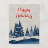 冬の風景 森 ネイビーブルーの絵 シーズンポストカード (正面)