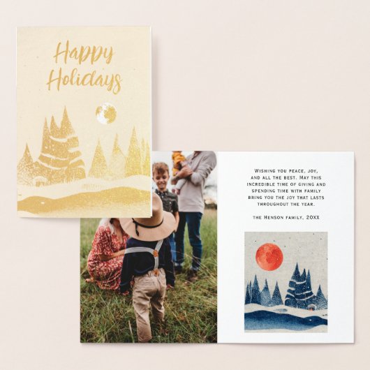 冬の風景　森　月　ネイビーブルー　写真 箔カード (ディスプレー)