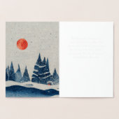 冬の風景 森 月 ネイビーブルー 描画 箔カード (内部)