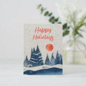 冬の風景 森 月 ネイビーブルー 絵画 シーズンポストカード (スタンド正面)