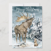 冬の風景 水彩画 ヘラジカ クリスマス ポストカード (正面)