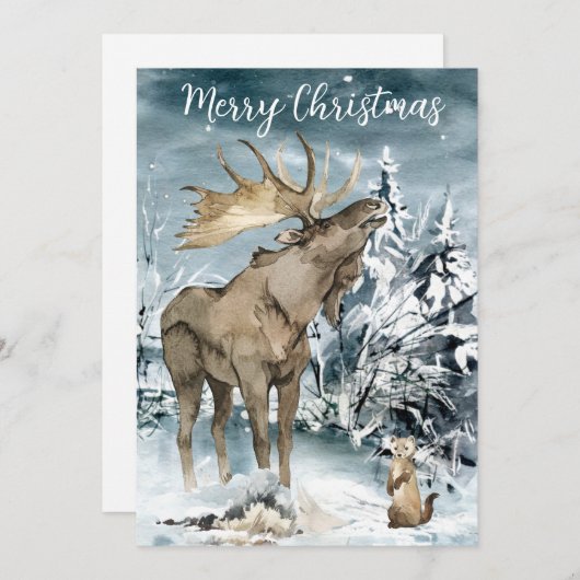 冬の風景 水彩画 ヘラジカ クリスマス ポストカード (正面/裏面)