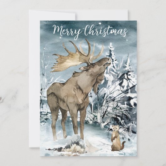 冬の風景 水彩画 ムース クリスマス ポストカード (正面)