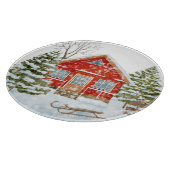 冬の風景 赤い家 カッティングボード (角)