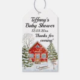 冬の風景 赤い家 ベビーシャワー ギフトタグ