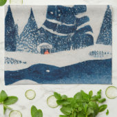 冬の風景 雪の森 月 クリスマス キッチンタオル (折り畳み)