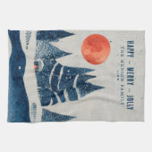 冬の風景 雪の森 月 クリスマス キッチンタオル (横)
