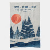 冬の風景 雪の森 月 クリスマス キッチンタオル (縦)