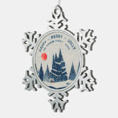 冬の風景 雪の森 月 ファミリー スノーフレークピューターオーナメント (右)