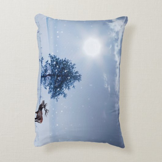 冬の風景（青）。寂しい木と太い アクセントクッション (裏面(縦))