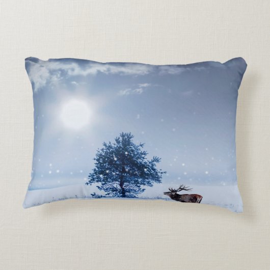 冬の風景（青）。寂しい木と太い アクセントクッション (裏面)