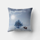 冬の風景（青）。寂しい木と太い クッション (裏面)