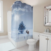 冬の風景(青)。寂しい木と太い シャワーカーテン (インサイチュ)