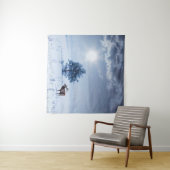 冬の風景（青）。寂しい木と太い タペストリー (インサイチュ(横))