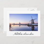 冬の風車がオランダの白い文字はがき ポストカード (正面/裏面)