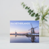 冬の風車の文字はがき ポストカード (スタンド正面)