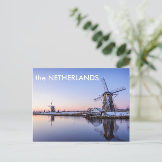 冬の風車の文字はがき ポストカード (スタンド正面)