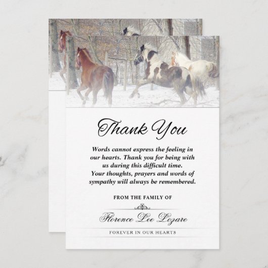 冬の馬ありがとう悔やみや弔慰語 サンキューカード (正面/裏面)