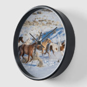 冬の馬のドライブで隠れ家の牧場 壁時計 (傾斜)