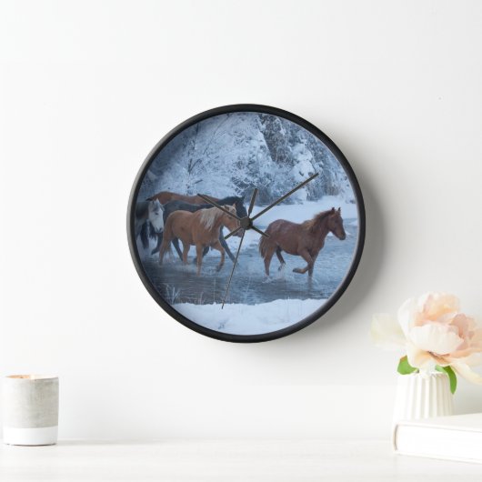 冬の馬のドライブ 壁時計 (ホーム)