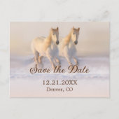 冬の馬の結婚式の日付はがき保存 案内ポストカード (正面)