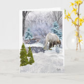 冬の馬ワンダーランドのクリスマスホリデー カード (黄色い花)