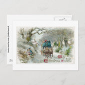 冬の馬車に乗るヴィンテージクリスマス シーズンポストカード (正面/裏面)