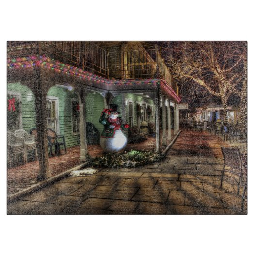 冬の驚異の土地のポーチの雪だるま カッティングボード (正面)