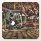 冬の驚異の土地のポーチの雪だるま スクエアペーパーコースター (正面)