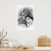 冬の魂ウルフハスキーガールポスター ポスター (キッチン)