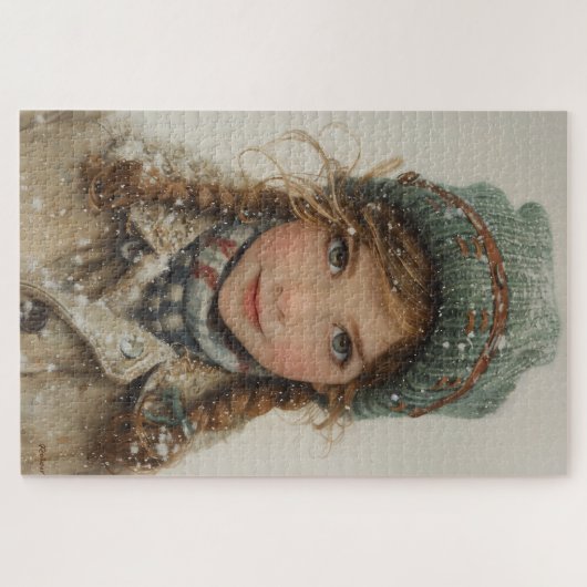 冬の魅力的ポートレートヤングガール ジグソーパズル (横)