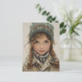 冬の魅力的ポートレートヤングガール ポストカード (スタンド正面)