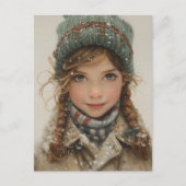 冬の魅力的ポートレートヤングガール ポストカード (正面)