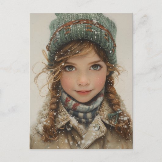 冬の魅力的ポートレートヤングガール ポストカード (正面)